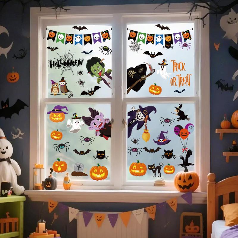 Halloween Window Sticker Pumpkin Bat Castle Pattern Wall Stickers Halloween Decals
