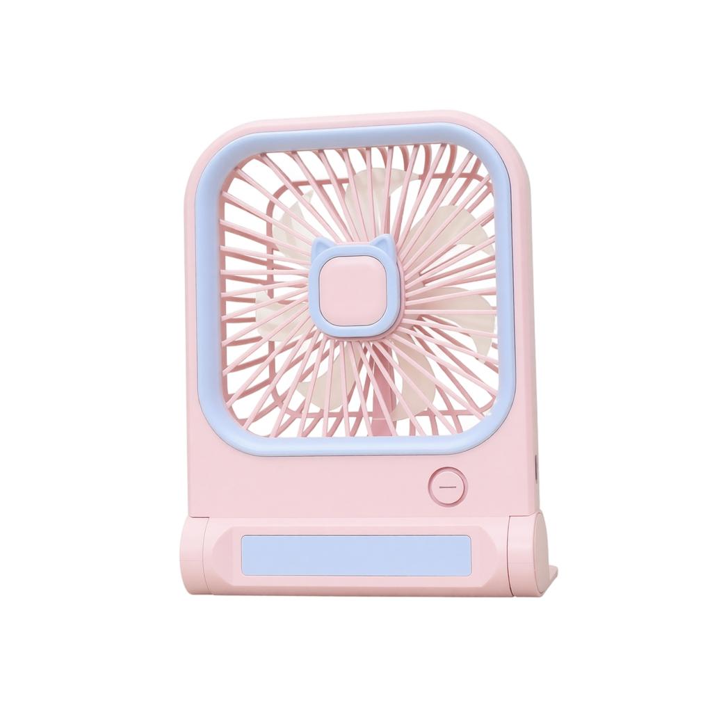 Square Desktop USB Rechargeable Fan with Cat Ear Design Three Speed Adjustable Table Fan Wall Mountable Portable for Home Office Outdoor Camping