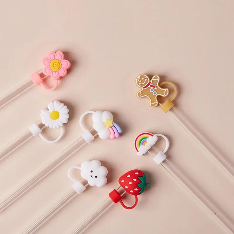 Милые чехлы для трубочек с клубникой для стаканов Stanley, аксессуары Kawaii, силиконовые чехлы для трубочек, защитный колпачок для трубочек 10 мм
