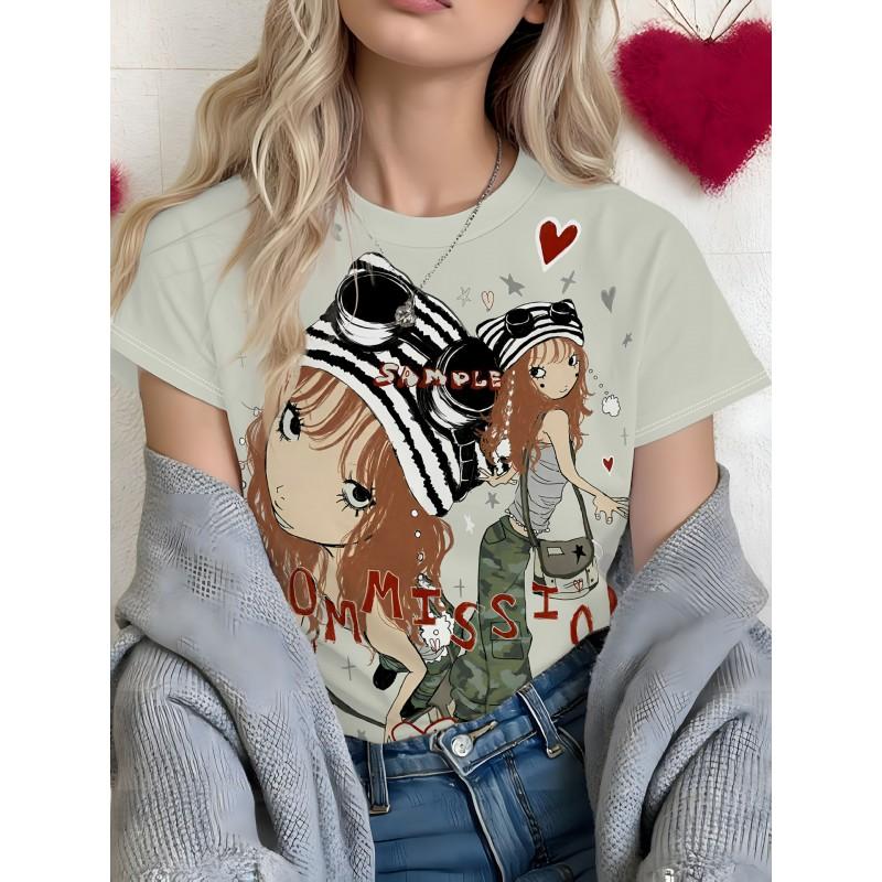 Casual Loose Fit Round Neck Short Sleeve T-Shirt With 3D Dog Print Women Men 2025