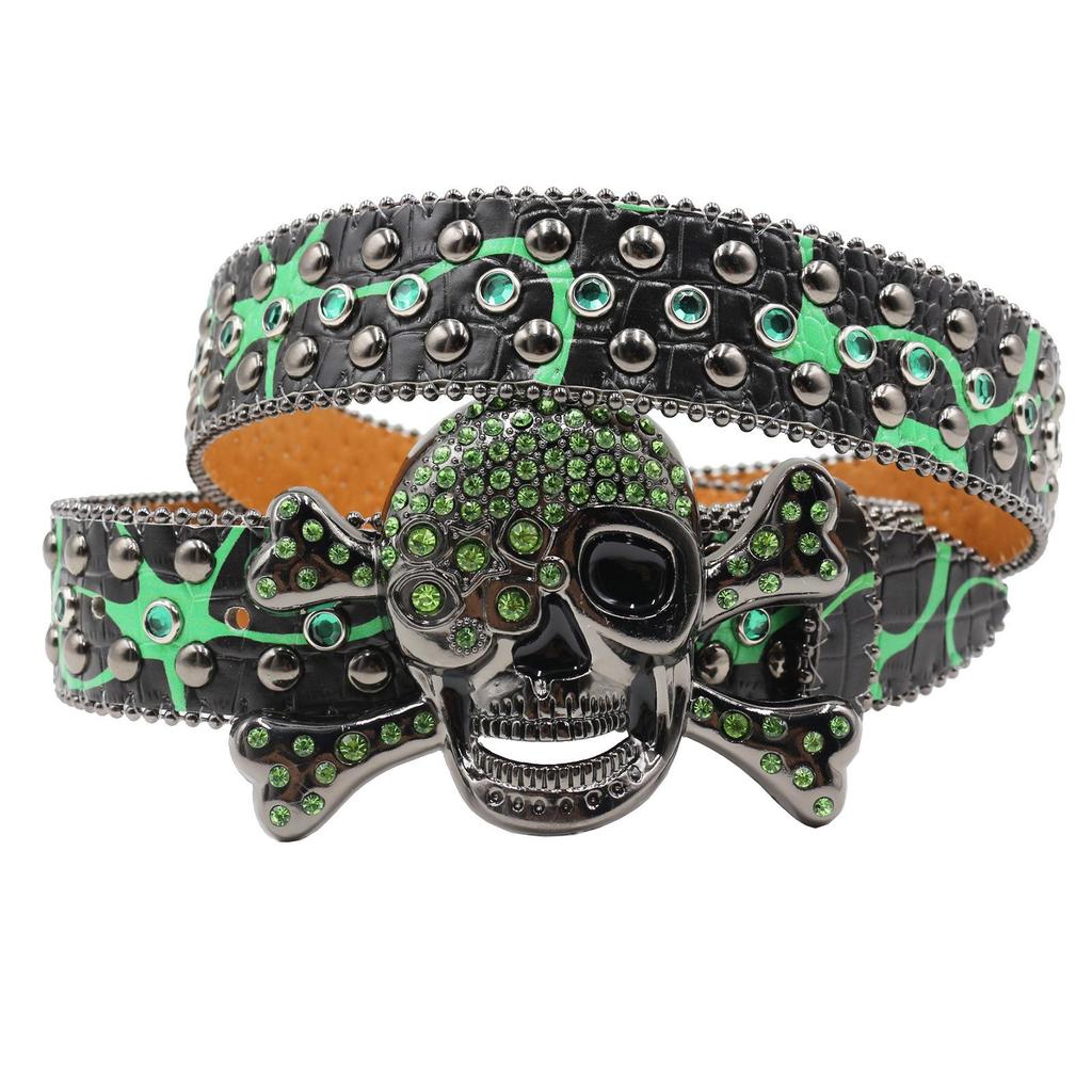 Унисекс кожаный ремень с rhinestone-черепом - Джинсовый пояс в европейском стиле