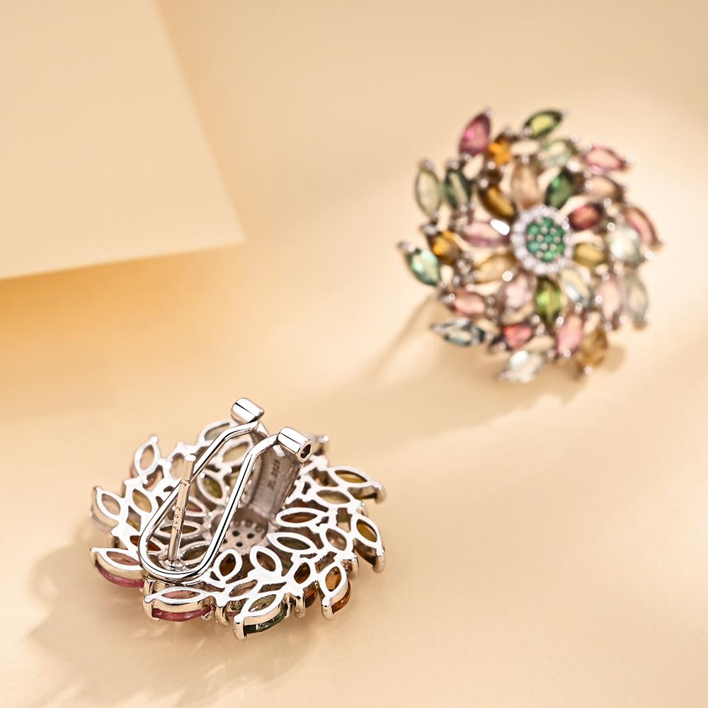Luxury Gorgeous Design Multicolor Natural Tourmaline Women Earrings 925 Silver Jewelry Anniversary Banquet Engagement Gift