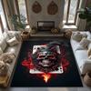 Gothic Skull Card Rug, Red Black Playing Card Design, Anti-Slip Area Mat for Bedroom/Living Room, Dark Home Decor Carpet