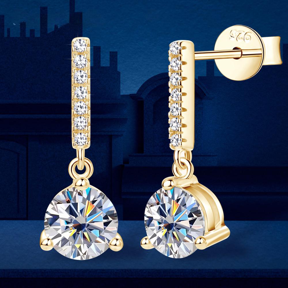 D цвет 1CT Сертифицированные серьги-капли с муассанитом для женщин Платиновое покрытие Стерлинговое серебро 925 пробы 3-коготь Алмазные серьги-гвоздики для ушей Свадебные украшения