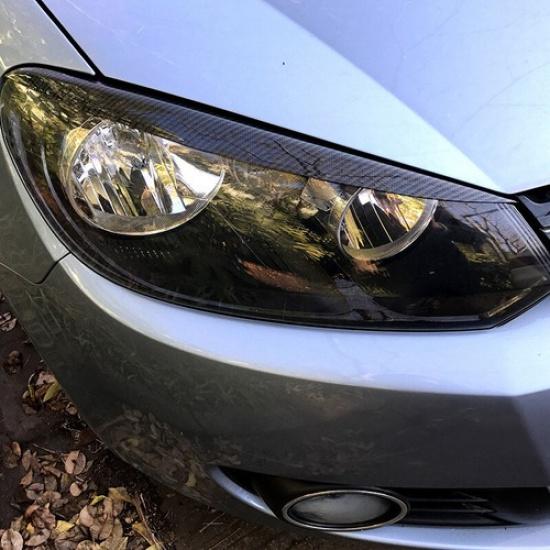 Carbon Black Front Headlight Lamp Eyelid Eyebrow For VW GOLF MK6 GTI R 2008-2013