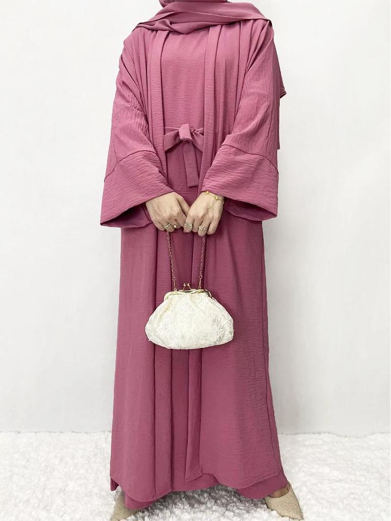 Middle Eastern Women's Solid Color Plus Size Multi-color Turkish 2-Piece Robe & Dress Set