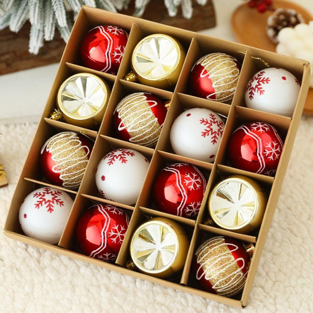 16pcs Plastic Painted Christmas Balls Set Xmas Tree Pendants Merry Christmas Decoration