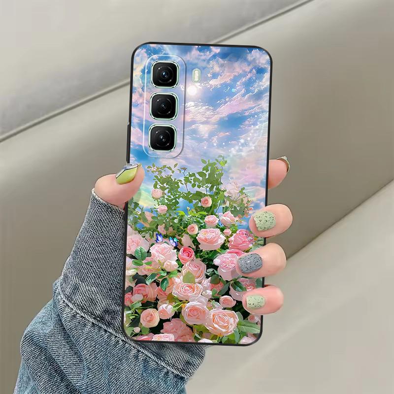Чехол для телефона Infinix Hot 50 5G, Чехол-сердечко с цветком, Мягкий чехол из жидкого силикона для Infinix Hot 50 Pro Plus, Чехлы hot50, Защитный корпус