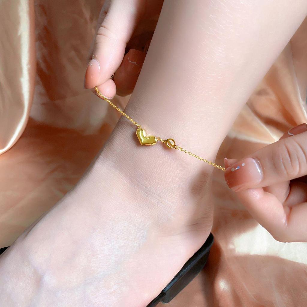 Elegant 18K Gold-Plated Heart Anklet - Luxury Design In Titanium Steel