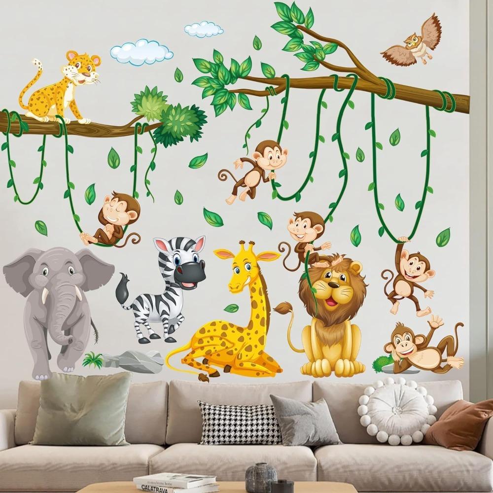 Jungle Animal Tree Vine Wall Stickers Children's Room Animal Boys and Girls Baby Room Bedroom Wall Decoration