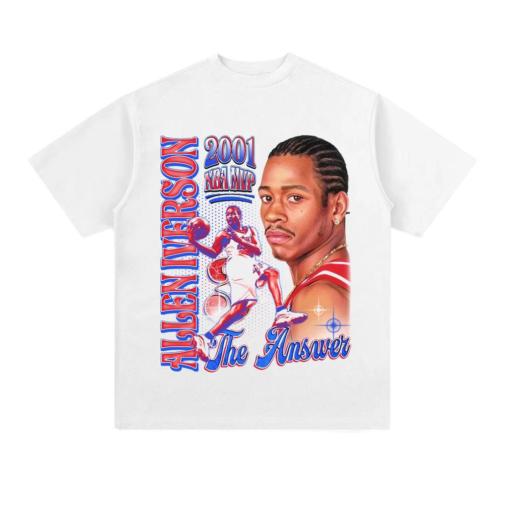 Allen Iverson Printed Short Sleeve Answer Basketball Fan Cotton Tshirt Summer Casual Vintage Unisexs Clothing Short Sleeve Top
