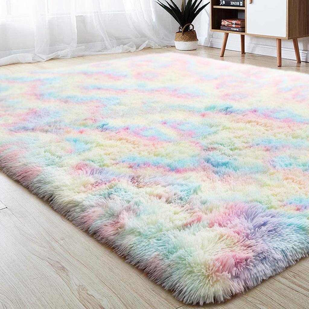 Rainbow Fluffy Rugs Anti-Skid Shaggy Area Rug Dining Room Carpet Floor Mat Home Bedroom