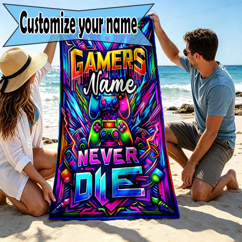 Custom Name Personalized Game on Print Beach Towel, for Trip Camping Beach Party Home Decor, Birthday Gift for Family & Friends