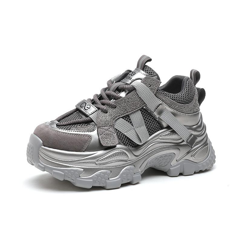 Spring and Autumn Mesh Breathable Thick-soled Trendy Dad Shoes New Fashionable Thick-soled 6cm Women's Casual Sports Shoes