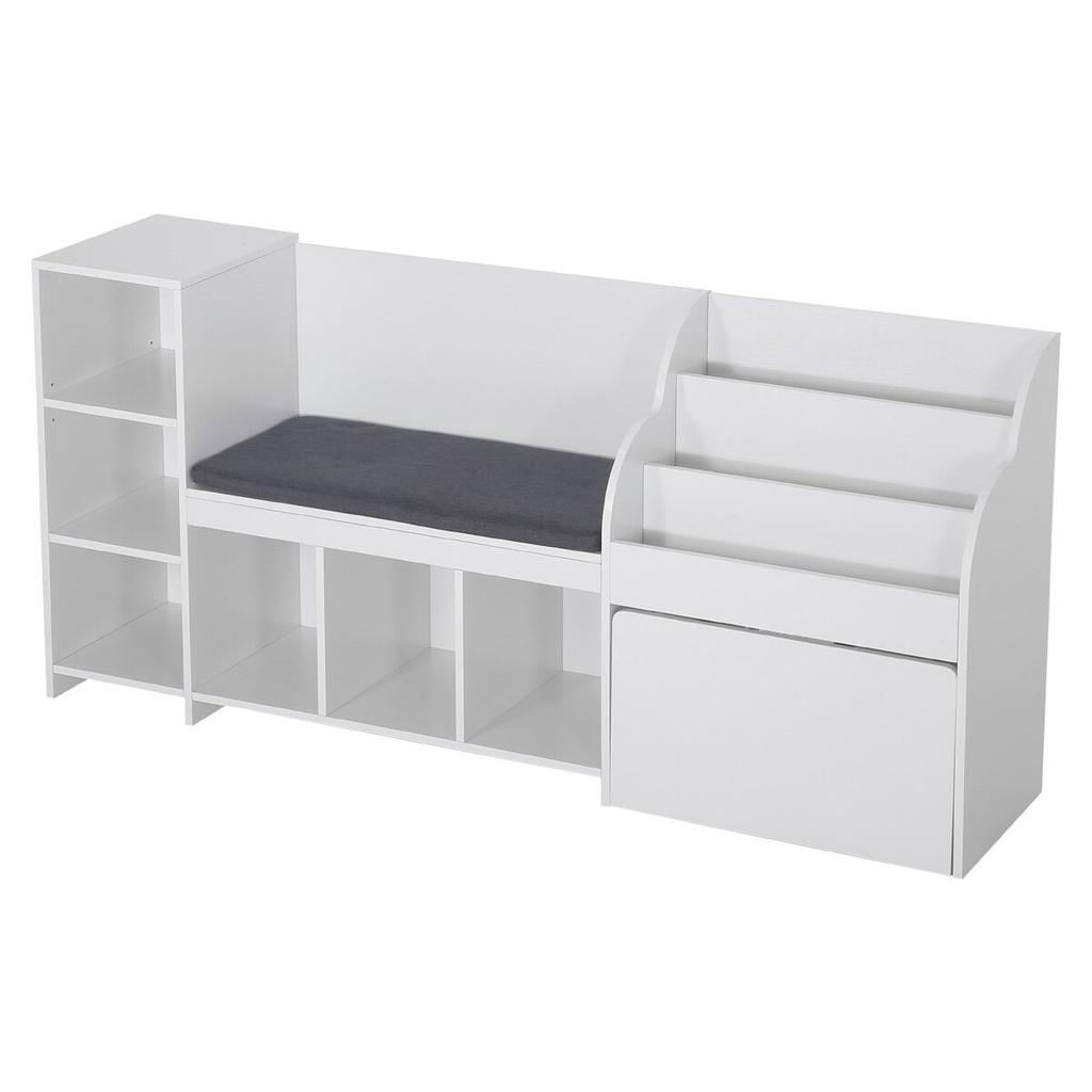 Kids Reading Nook, Wooden Storage Bench with Backrest, Kids Bookshelf & Toy Organizer, Large Toy Box Chest for Playroom, Living Room or Entryway, Easy