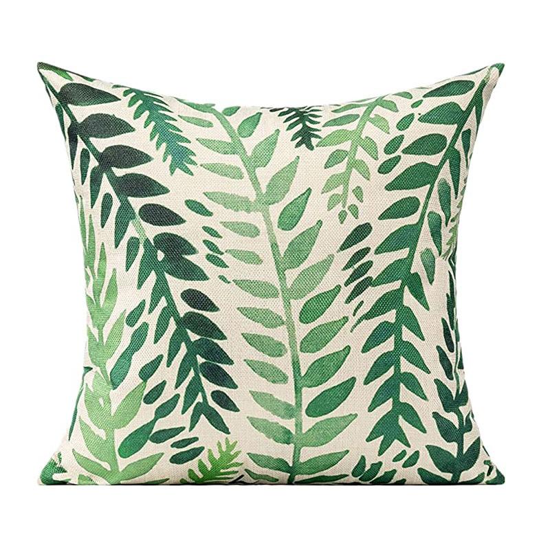 Simple Modern Green Leaves Tropical Plant Series Linen Pillowcase Nordic Small Fresh Style Cushion Cover