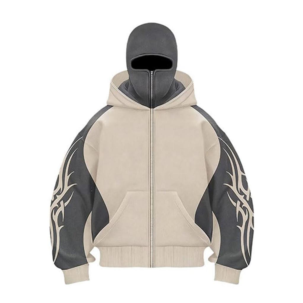 Мужской кардиган с двойным капюшоном, колор-блок, свободный, модный, на молнии