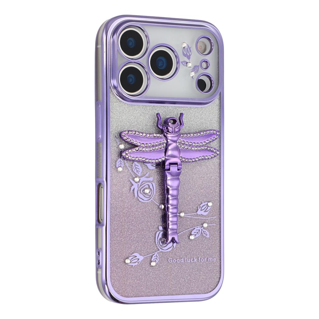 KADEM For iPhone 17 Pro Max Case Dragonfly Kickstand TPU Flowers Glitter Phone Cover