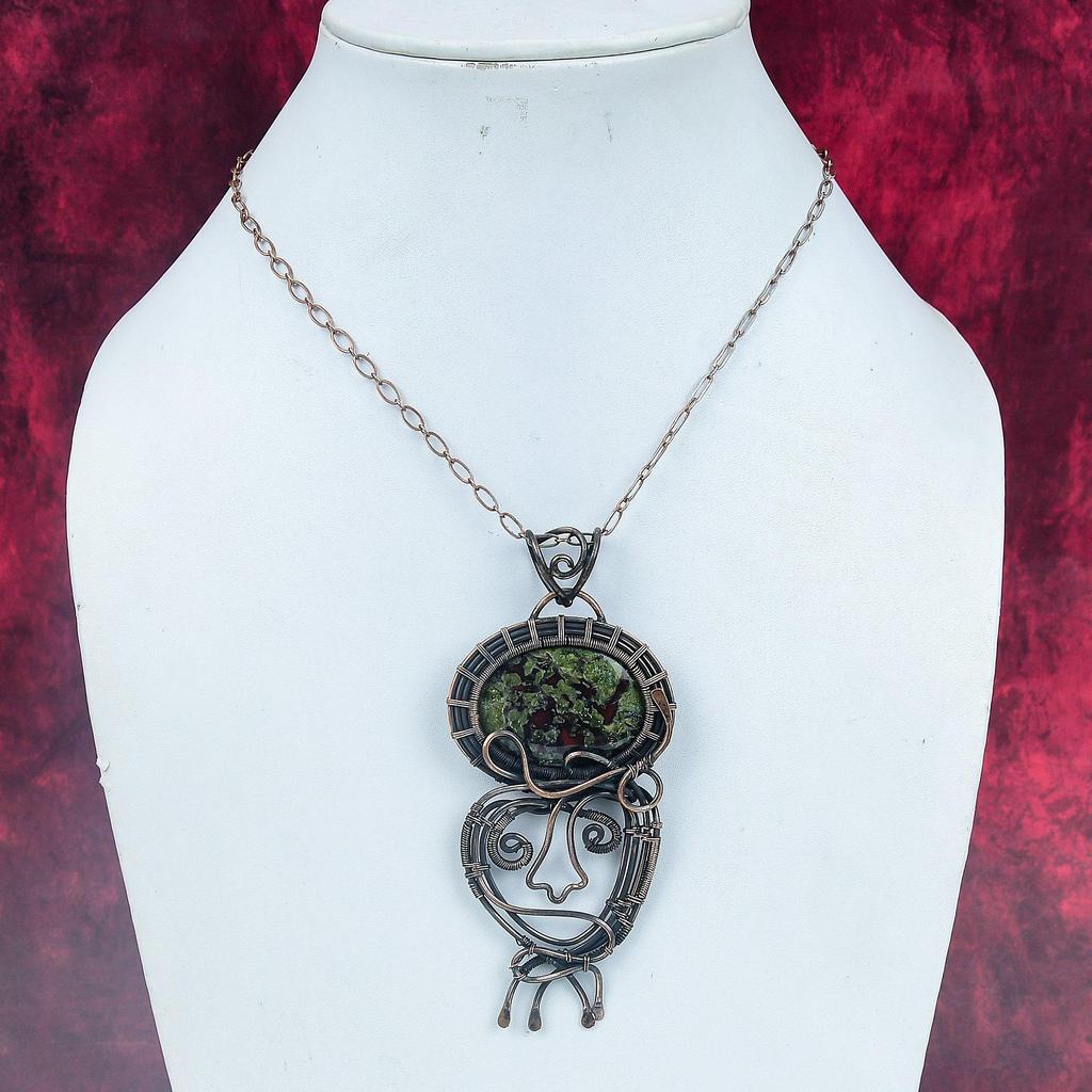 Dragon Bloodstone Gemstone Pendant Handmade Jewelry Copper Wire Wrapped Pendant