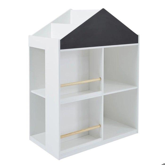 Étagère Enfant GINGER HOME – Meuble de Rangement Montessori en Forme de Maison, avec Tableau Noir, 6 Compartiments, Blanche,95,8 cm