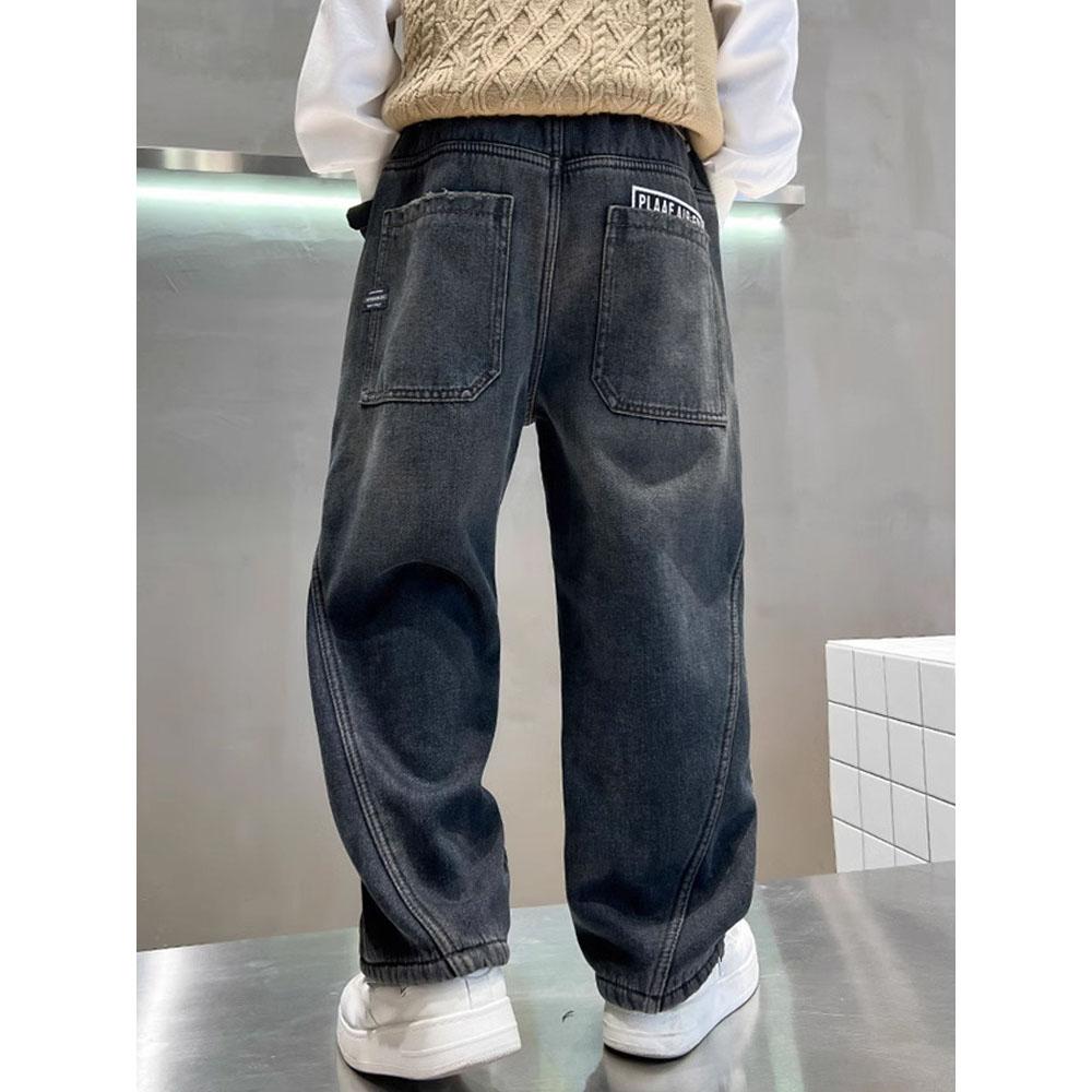 Boys Denim Pants Solid Elastic Wiast Trousers Children Jeans Loose Wide-leg Pants Teenager Casual Straight Trousers