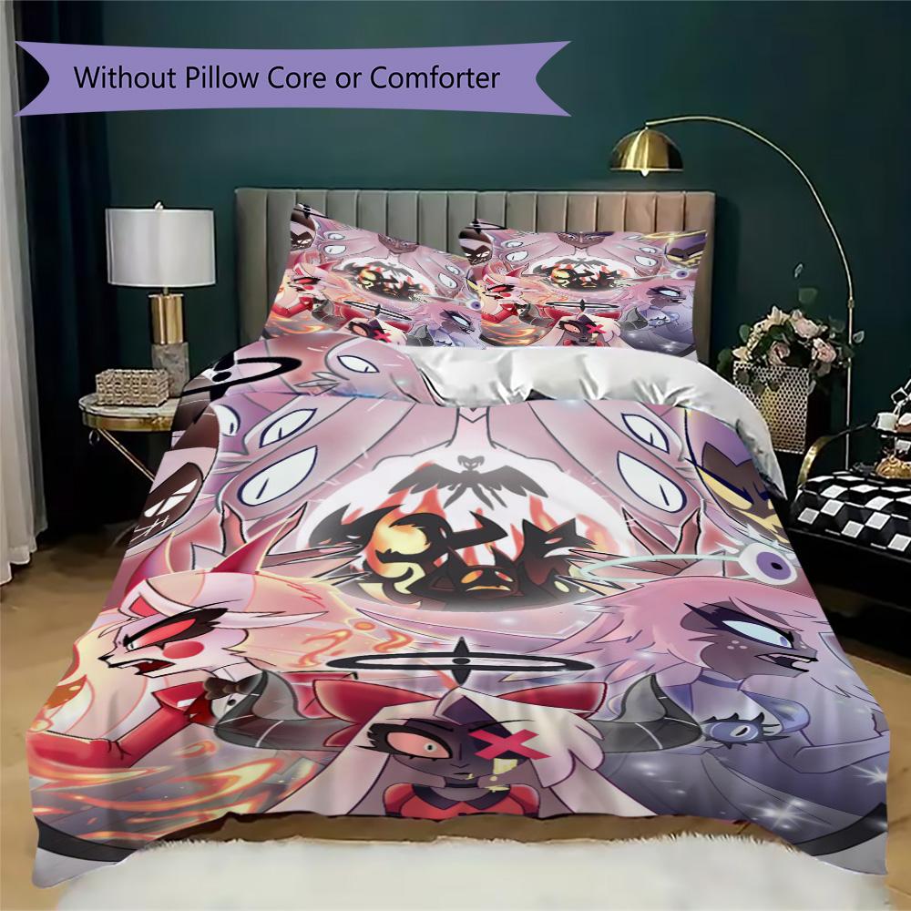 Hazbin Hotel Pattern Bedding,Quilt Set Quilt Cover Pillowcase Home Birthday Gift (1*duvet cover+2*pillowcase,without core)XSJT0917273
