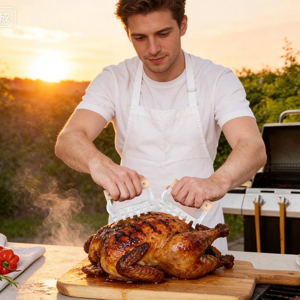 Meat Handler Shredder Claws Set Of 2 - Wood Stainless Steel BBQ Pulled Pork For Shredding Handing Carving Food