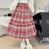 Красная клетчатая юбка для женщин Осень и Зима Новая эластичная с высокой талией Приталенная Пышная плиссированная длинная юбка Миди