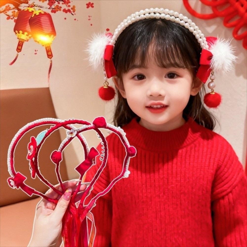 Red Ancient Headwear Tassel New Year Hair hoop Elegant Chinese Style Headband  Home