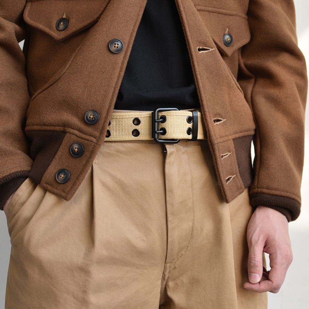 Double Row Canvas Waist Belt Woven Double Row Buckle Belt Fashion Men's Belt Jeans Wear