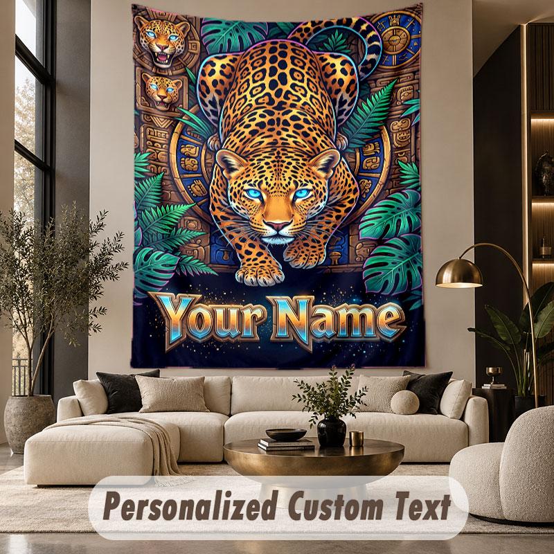 Lion Tiger Leopard (31) Theme Personalized Tapestry Custom Name Text Wall Hanging Tapestry Home Background Decoration