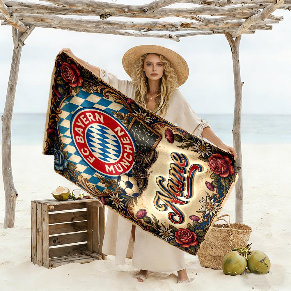 Bayern Munich Crest Artwork Customized Name Beach Towel Soft Durable Quick-Dry Perfect for Traveling Yoga Camping and Swimming