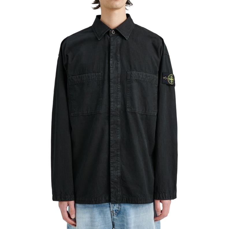 STONE ISLAND Однотонная рубашка с воротником поло и длинным рукавом Мужские рубашки Черный 7915112WN-V0129