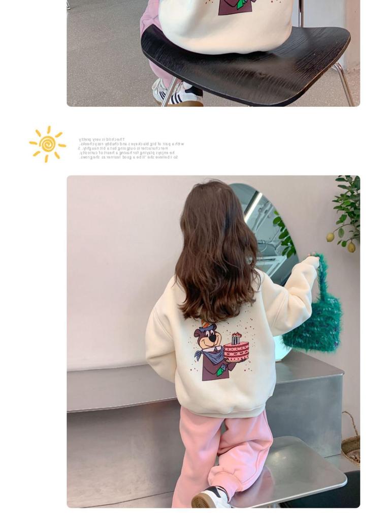 Худи с мультяшным медведем для девочек в корейском стиле 2025: Стильный бархатный топ на осень/зиму