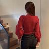 Korean Irregular Hanging Neck Short Pullover Sweater Women Sweet and Spicy High Waisted Sweater Caution Pullover Female Tops