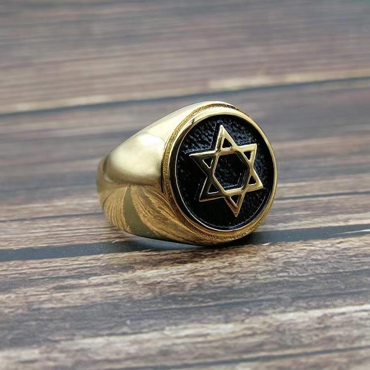 Ring Gold-plated Six-pointed Star of David Men's Ring