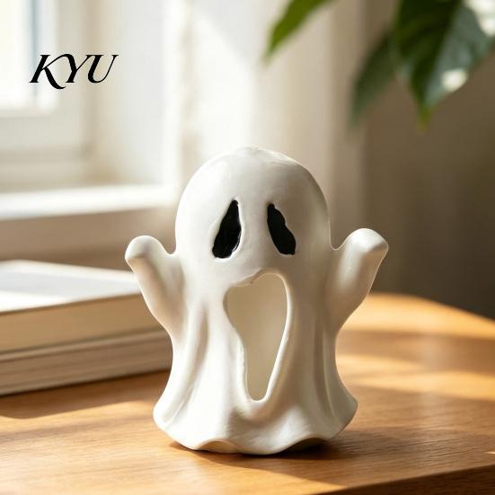 Modern Minimalist Ghost Decor 3D Printed Figurine, Spooky Small Statue, Halloween Personalized Gift Cute Desktop Decoration for Party Tabletop Mantel