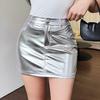 Женская искусственная кожа с высокой талией и застежкой-молнией на пуговицах, мягкие ультра короткие глянцевые карманы, облегающая юбка