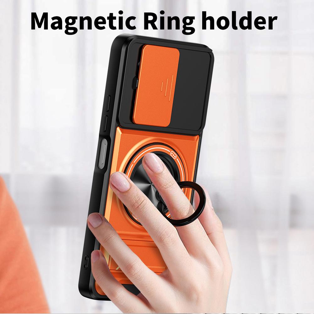 KEYSION Magnetic Phone Case for TECNO Pova 5 5 Pro 5G Slide Camera Lens Protection Upright Kickstand Ring Shockproof Back Cover
