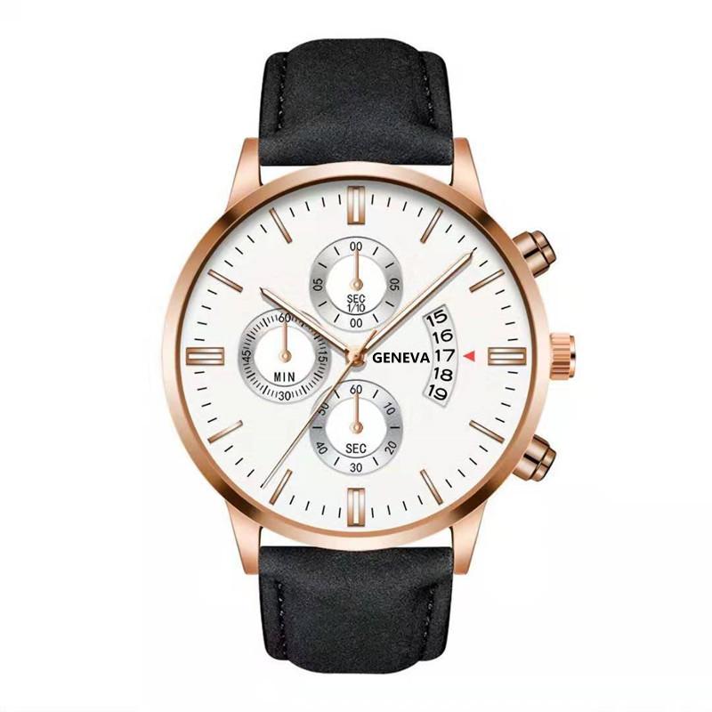 Men'S Fake Three-Eye Belt Calendar Casual Fashion Business Quartz Belt Watch One Piece Delivery