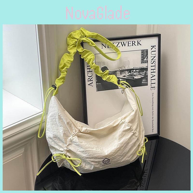Large Capacity Water Pillow Shape Canvas Tote With Wrinkled Shoulder Straps And Letter Prints For Weekend Travel