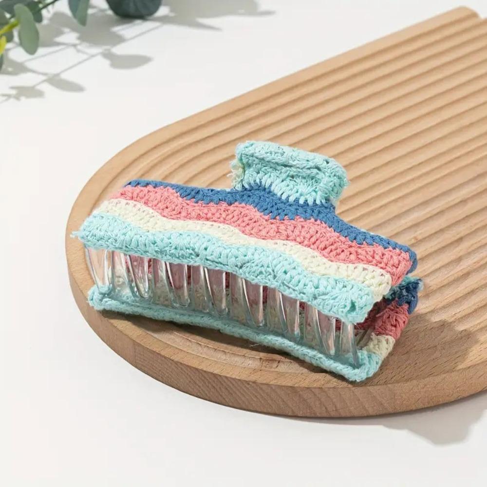 Flower Embroidered Crochet Shark Clip Strawberry Bohemian Style Hair Claw Beach