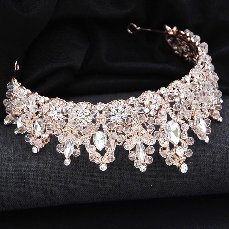 Luxury Rose Golden Colors Tiaras and Crowns Wedding Hair Jewelry Pageant Crown Bridal Tiara for Party Birthday Pageant