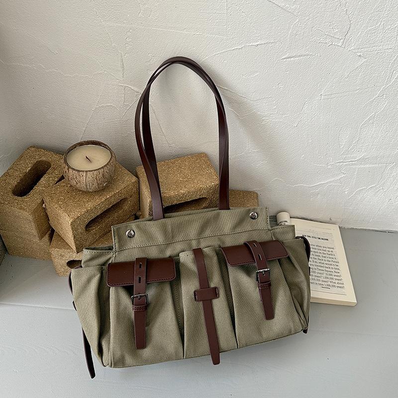 Vintage Women Minimalist Work Tote Bag Large Capacity Wide Strap Shoulder Bag for School Commute Free Shipping
