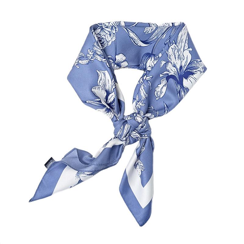 French small fresh flower printing silk scarf light and fashionable imitation silk large square scarf Korean version temperament decorative silk scarf