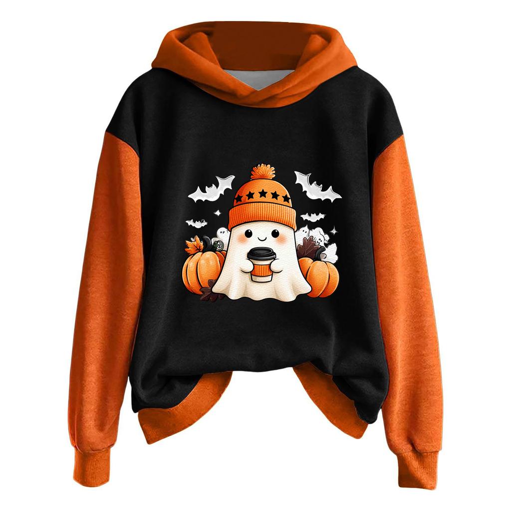 Женская повседневная модная толстовка с капюшоном и длинными рукавами с принтом на Хэллоуин