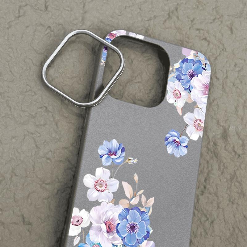 Кожаный текстурный мягкий чехол TPU для iPhone 16 15 14 Pro Max 14 Plus 13 12 Pro Max 11 синий цветочный узор противоударный чехол для телефона