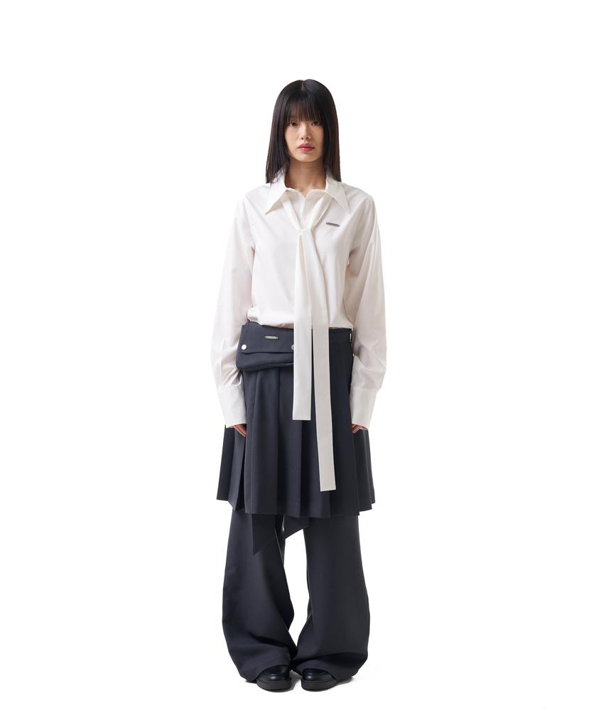 Iuga Makaras Belted Bag Pleats Midi Skirt (Dark Gray)