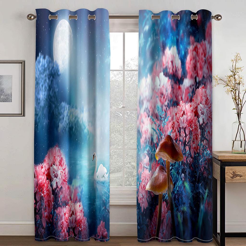 Причудливый пейзаж с рисунком животных 3D цифровая печать занавеска фантазийная сцена уединение слабое затемнение занавеска ткань две части