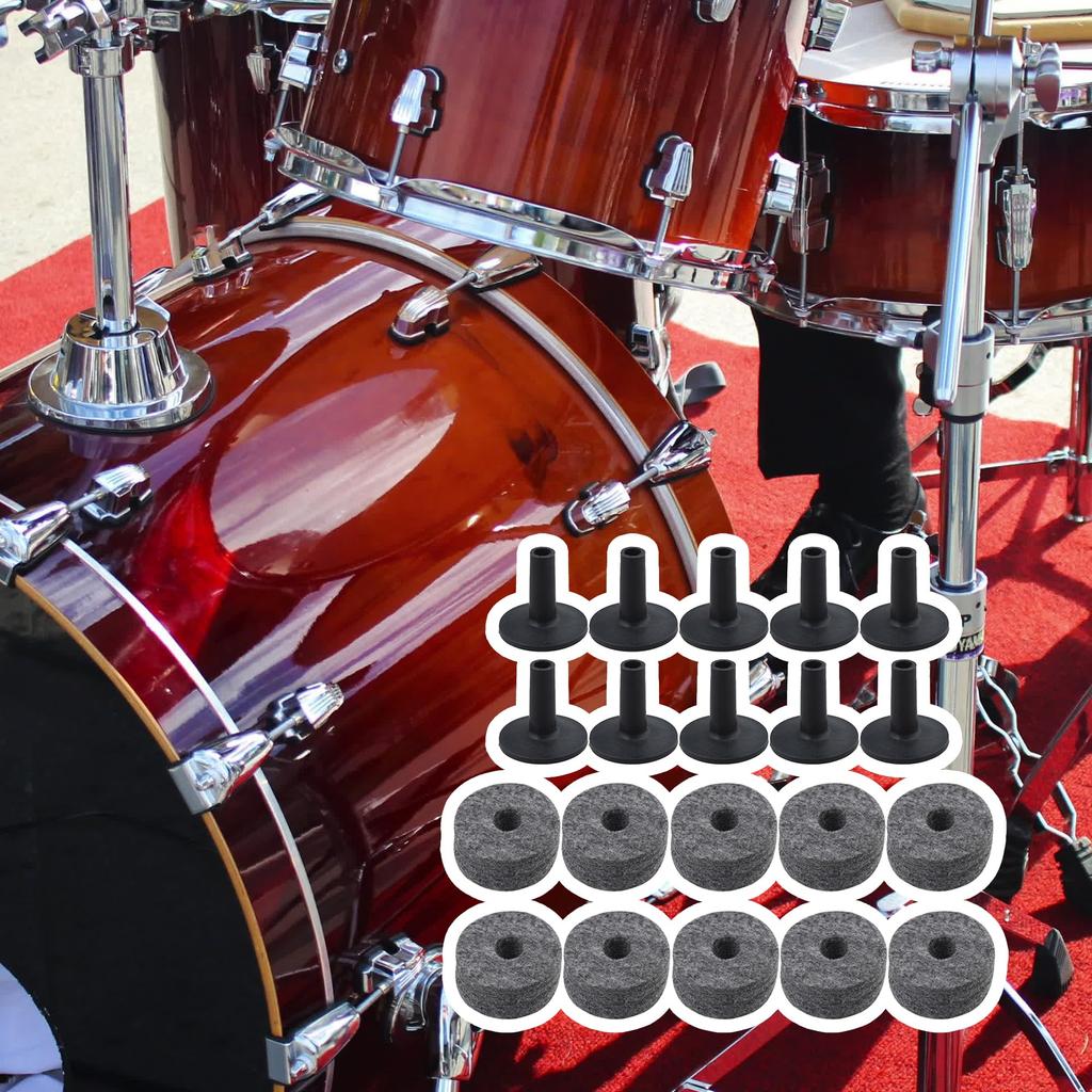 Yibuy 10 шт. Черный набор барабанов сменные детали фетровая шайба + пластиковые длинные рукава для тарелок с фланцевым основанием